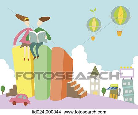 Stock Illustration - illustration of people reading book together . Fotosearch