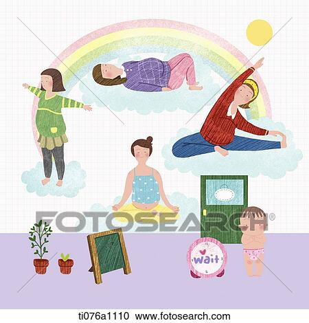 illustration of pregnant mothers doing yoga View Large Illustration Clipart - illustration of pregnant mothers doing yoga . Fotosearch