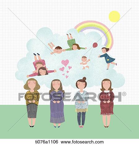 Stock Illustration - illustration of pregnant mothers standing in a row. Fotosearch