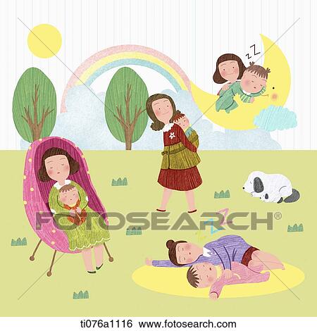 Stock Illustration - illustration of pregnant mothers sleeping with baby. Fotosearch