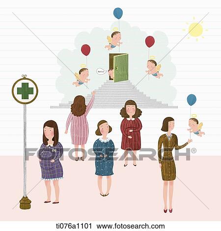 Clip Art - illustration of pregnant mothers with baby angels. Fotosearch