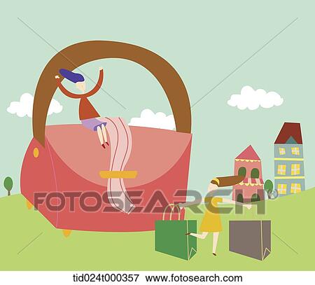 illustration of shopping and handbag View Large Illustration Stock Illustration - illustration of shopping and handbag. Fotosearch