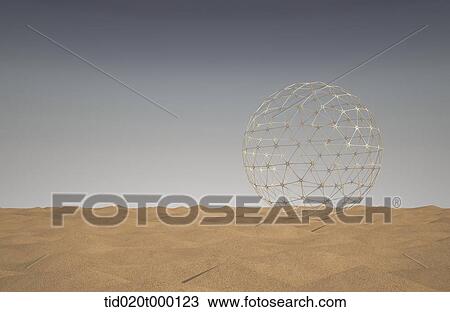 iron sphere in the middle of desert View Large Illustration Drawing - iron sphere in the middle of desert. Fotosearch