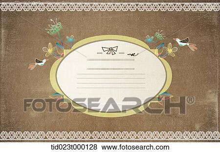 Stock Illustration - ivory and brown postcard with a design of bird. Fotosearch