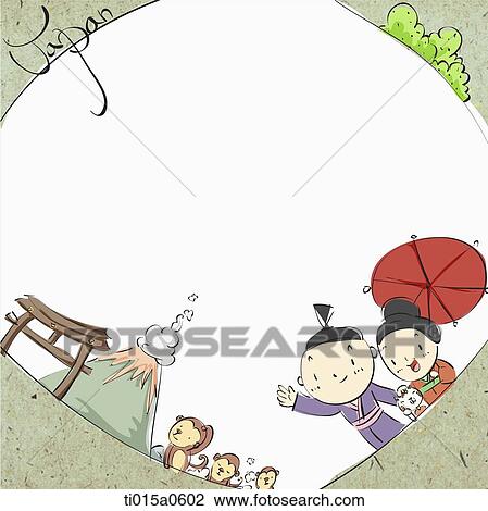 Drawing - Japanese traditonal illustration letter border. Fotosearch