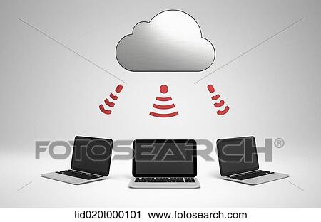 Clip Art - laptop computers sharing wi-fi. Fotosearch