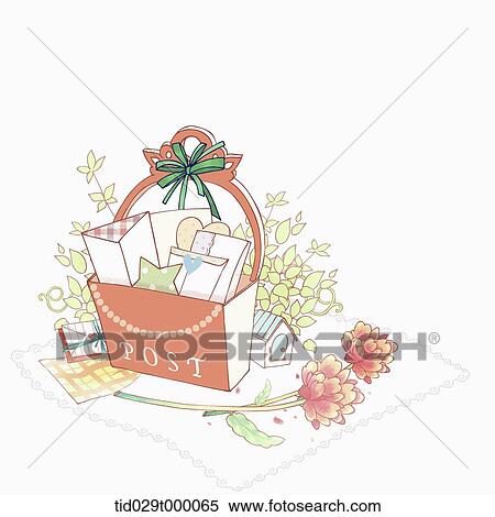 letters and postbox background View Large Illustration Stock Illustration - letters and postbox background. Fotosearch