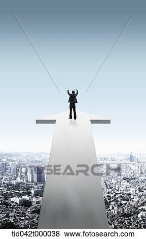 Stock Illustration - man standing on the edge of arrow. Fotosearch