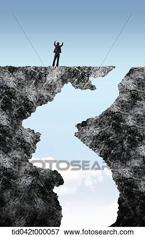 Stock Illustration - man standing on the edge of cliff. Fotosearch