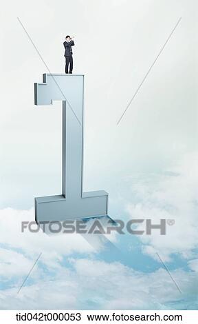 Drawing - man standing on the number one. Fotosearch