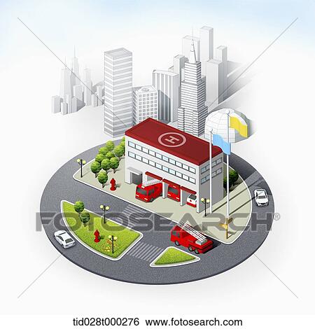 mockup of fire station in the city View Large Illustration Stock Illustration - mockup of fire station in the city. Fotosearch