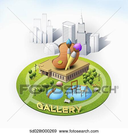 mockup of gallery in the city View Large Illustration Stock Illustration - mockup of gallery in the city. Fotosearch