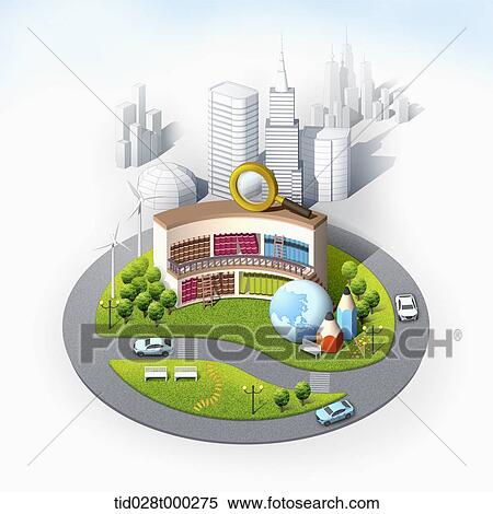 mockup of library in the city View Large Illustration Stock Illustration - mockup of library in the city. Fotosearch