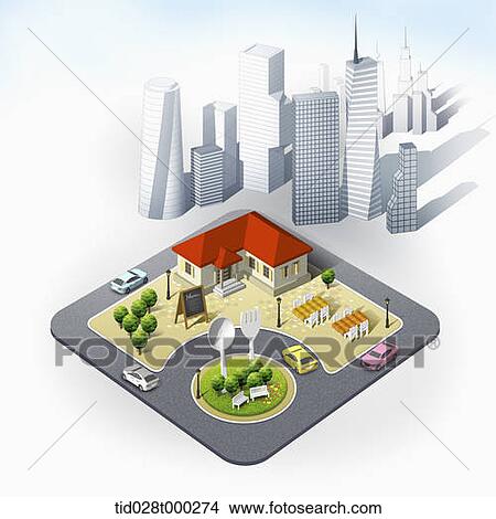 Stock Illustration - mockup of restaurant in the city. Fotosearch