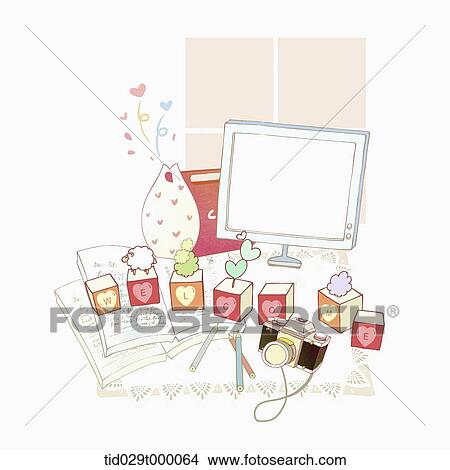 Stock Illustration - monitor and welcome blocks. Fotosearch
