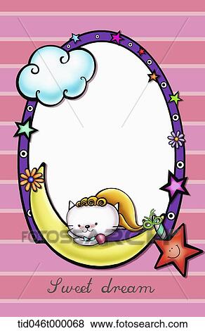 moon and cloud frame with kitten View Large Illustration Stock Illustration - moon and cloud frame with kitten . Fotosearch