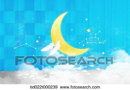 Stock Illustration - moon in the blue sky. Fotosearch