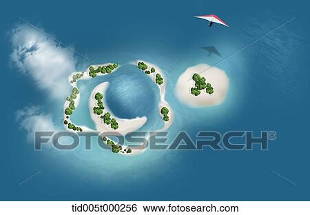 paragliding over the islands in the middle of the ocean View Large Illustration Stock Illustration - paragliding over the islands in the middle of the ocean. Fotosearch