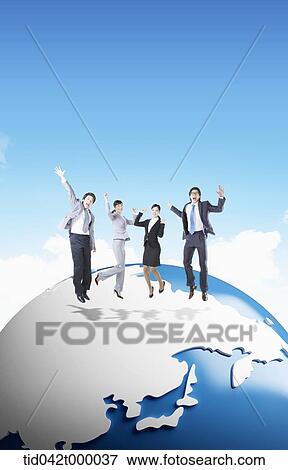 people jumping on the globe View Large Illustration Stock Illustration - people jumping on the globe. Fotosearch