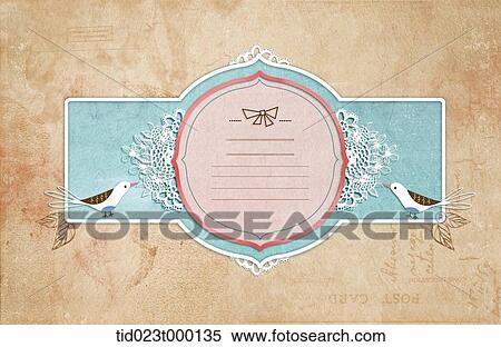 Stock Illustration - pink and brown postcard with a design of bird. Fotosearch
