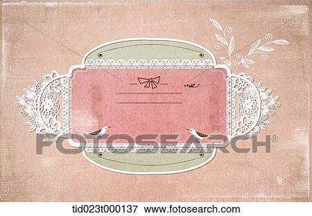 Stock Illustration - pink and brown postcard with a design of bird. Fotosearch