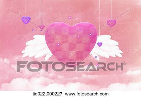 pink heart with wings View Large Illustration Stock Illustration - pink heart with wings. Fotosearch