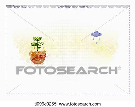Stock Illustration - ppt slide template design title page with a plant and cloud. Fotosearch