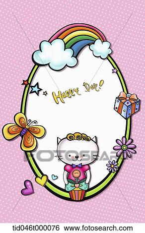 rainbow and butterfly frame with kitten View Large Illustration Stock Illustration - rainbow and butterfly frame with kitten. Fotosearch