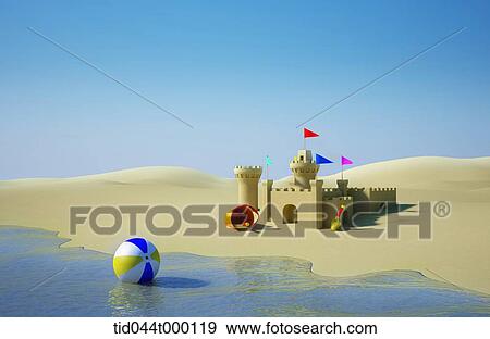 sand castle with flags in the beach View Large Illustration Stock Illustration - sand castle with flags in the beach . Fotosearch