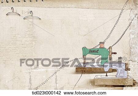 sewing machine background View Large Illustration Drawing - sewing machine background. Fotosearch
