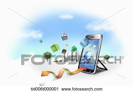 Clip Art - smartphone with various applications. Fotosearch