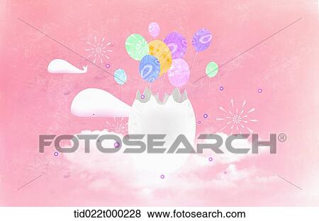 Stock Illustration - white whales with pink background. Fotosearch