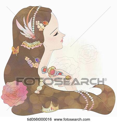 Stock Illustration - woman combing her hair . Fotosearch