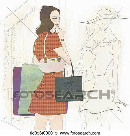 woman looking into the window of the shop View Large Illustration Stock Illustration - woman looking into the window of the shop. Fotosearch