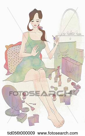Stock Illustration - woman polishing her nails. Fotosearch