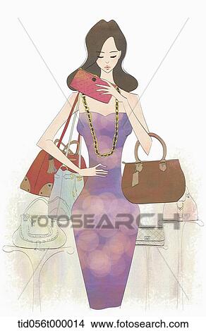 Drawings Of Woman Putting Her Wallet Into Handbag Tid056t000014 Drawing Woman Putting Her Wallet Into Handbag Fotosearch Search Clip Art Illustrations