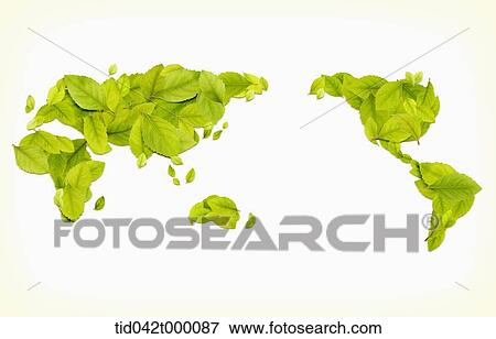 Stock Illustration - world map made of green leaves . Fotosearch