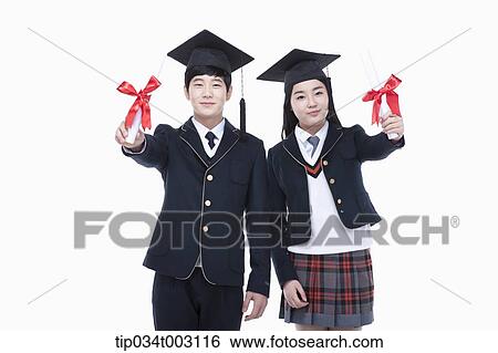 a couple of students holding graduation certification View Large Photo Image Stock Photograph - a couple of students holding graduation certification. Fotosearch