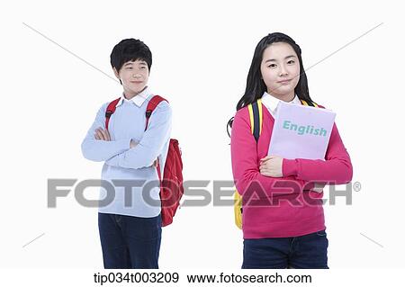 Stock Photo - a couple of students standing with their arms folded . Fotosearch