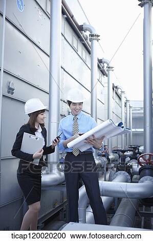 Architects in hardhat looking at portfolio View Large Photo Image Stock Image - Architects in hardhat looking at portfolio. Fotosearch
