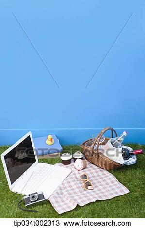 laptop and wine in the picnic hamper View Large Photo Image Stock Image - laptop and wine in the picnic hamper. Fotosearch