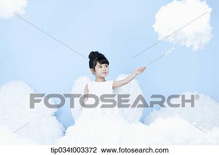 little girl with looks of angel on the clouds View Large Photo Image Stock Image - little girl with looks of angel on the clouds. Fotosearch