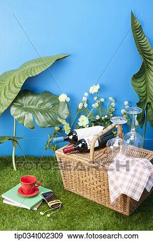 picnic items and picnic hamper View Large Photo Image Stock Photo - picnic items and picnic hamper. Fotosearch