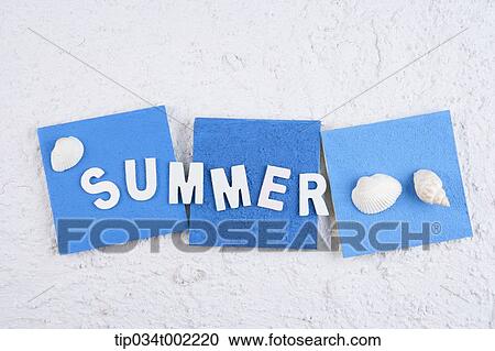 shells and letter blocks of SUMMER on the blue tiles View Large Photo Image Stock Image - shells and letter blocks of SUMMER on the blue tiles. Fotosearch