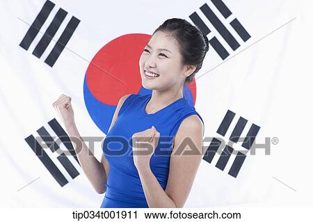 woman shouting with excitement in front of the Korean national flag View Large Photo Image Stock Image - woman shouting with excitement in front of the Korean national flag. Fotosearch