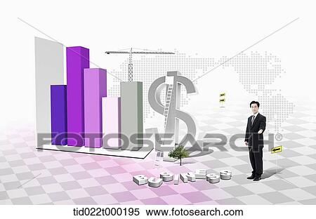 Stock Photography - A businessman and business performance chart. Fotosearch