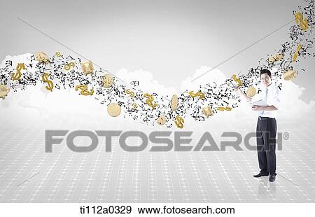 A businessman and the flowing money View Large Photo Image Stock Photo - A businessman and the flowing money . Fotosearch