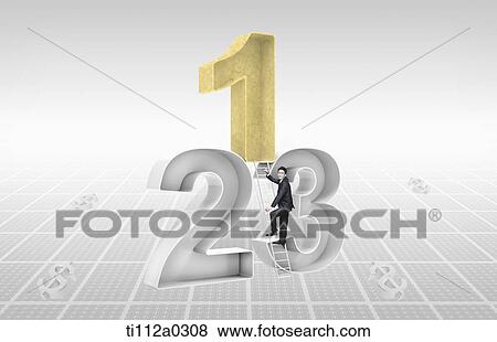 Stock Photo - A businessman climbing toward the number one. Fotosearch