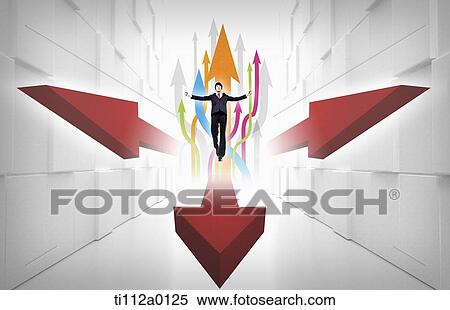 A businessman flying with moving arrows View Large Photo Image Stock Photography - A businessman flying with moving arrows. Fotosearch