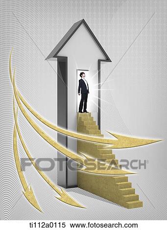 A businessman standing on golden stage with golden arrow View Large Photo Image Stock Photography - A businessman standing on golden stage with golden arrow. Fotosearch